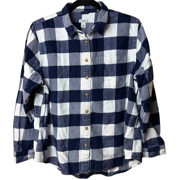 L.L. Bean Organic Flannel Tunic Button-Up Shirt (Bright Navy) - Large Petite - Picture 1 of 5